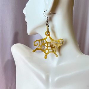 Handmade Water Buffalo Horn earrings.Spider web design.